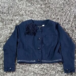 Kids Sarabanda Navy Blue Kids Jacket with Floral Accent Size 4 Girl